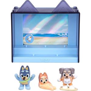 Bluey Fuzzies Episode Pack: Baby Race. with 3 Specially Flocked Collectible Mini-Figures (Incl. 1 Exclusive), Display Case, Foil Trading Card, and Collector’s Guide. 50 Mini-Figures to Collect!(The Beach)