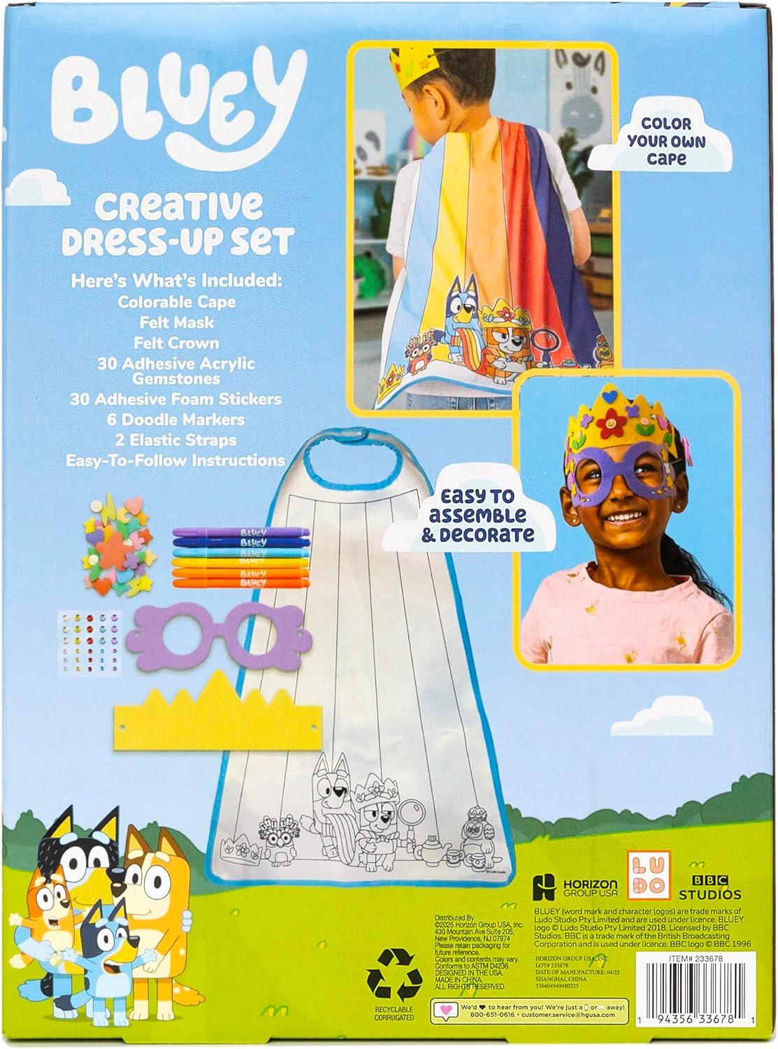 image:imageBluey Creative DressUp Set Includes Colorable Cape Felt Crown amp Play Mask Foam Stickers Coloring Markers and Gems Bluey Toys Toddler Activities Dress Up Costumes for Kids Fun Family Toy