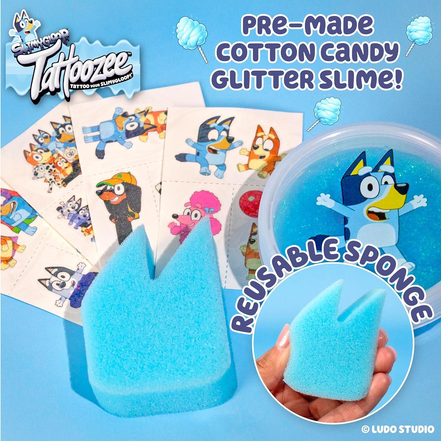 image:imageSLIMYGLOOP Tattoozee Bluey Tattoo Transfer Slime Kit Sensory Play for Kids Ages 6 Cotton Candy Scented Glitter TextureBluey