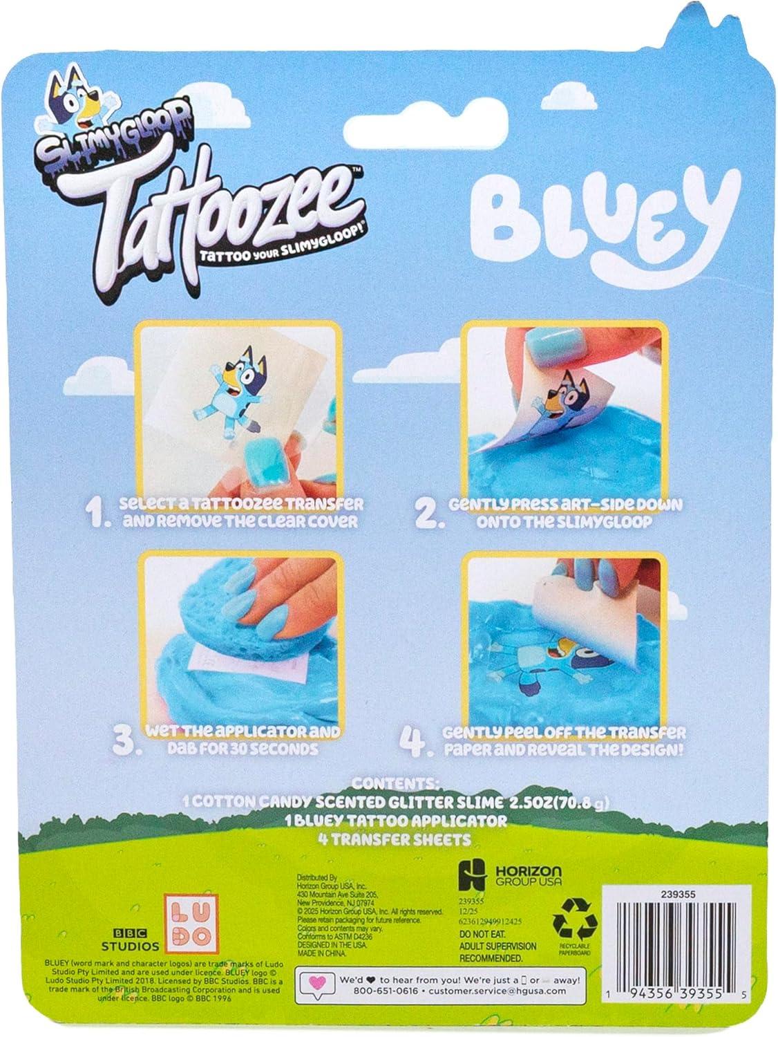 image:imageSLIMYGLOOP Tattoozee Bluey Tattoo Transfer Slime Kit Sensory Play for Kids Ages 6 Cotton Candy Scented Glitter TextureBluey