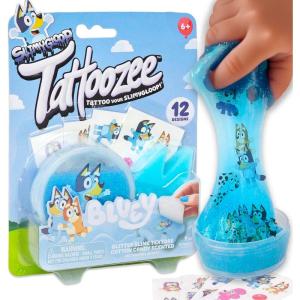 SLIMYGLOOP Tattoozee, Bluey Tattoo Transfer Slime Kit, Sensory Play for Kids Ages 6+, Cotton Candy Scented, Glitter Texture(Bluey)