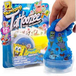 SLIMYGLOOP Tattoozee, Bluey Tattoo Transfer Slime Kit, Sensory Play for Kids Ages 6+, Cotton Candy Scented, Glitter Texture(Spongebob Squarepants)
