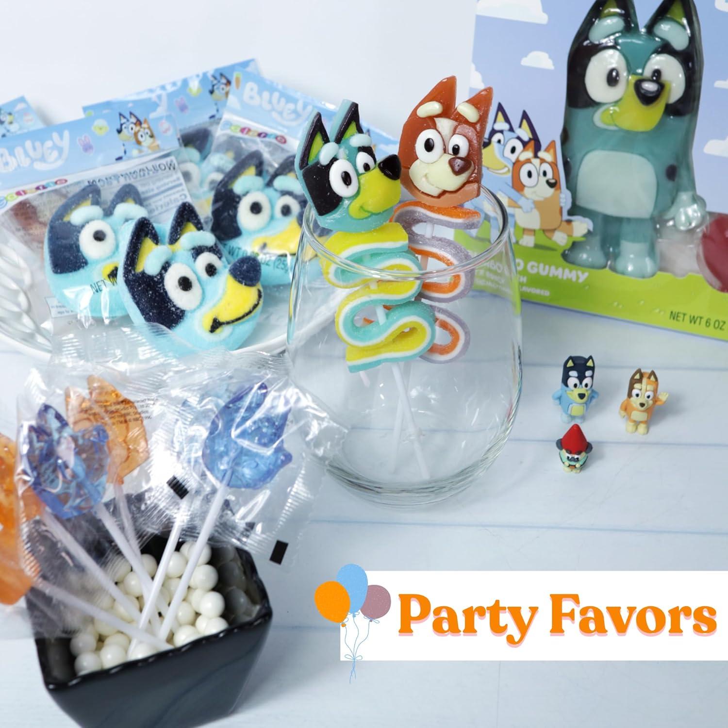 image:imageBluey and Bingo Gummy Lollipops Character Candy Skewers with Twisted Fruit Gummies Individually Wrapped Party Favor Treats 4 Pack
