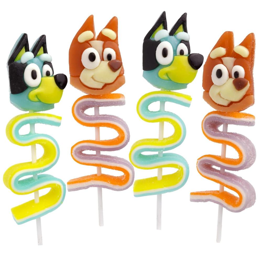 image:imageBluey and Bingo Gummy Lollipops Character Candy Skewers with Twisted Fruit Gummies Individually Wrapped Party Favor Treats 4 Pack