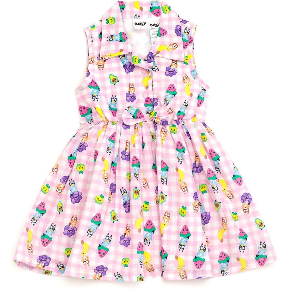 image:imageBluey Girls Gingham Swiss Dot Dress Toddler to Big Kid Sizes 2T  1012Pink