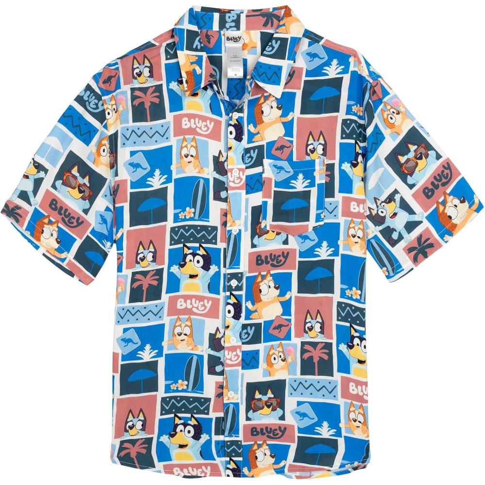 image:imageBluey Hawaiian Button Down Dress Shirt Toddler to Adult Sizes 2T 2XLBlue