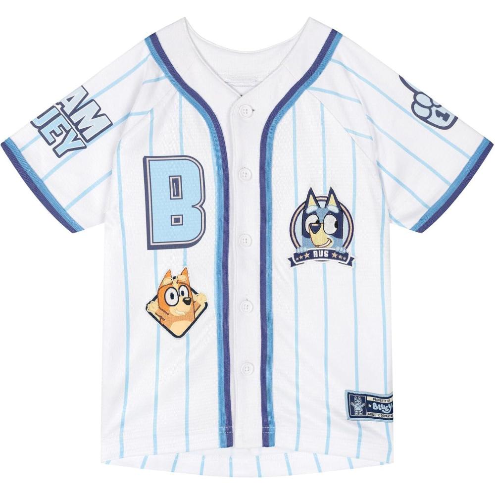 image:imageBluey Mesh Baseball Jersey Athletic Button Down Shirt Infant to Little Kid Sizes 12 Months 78White Blue