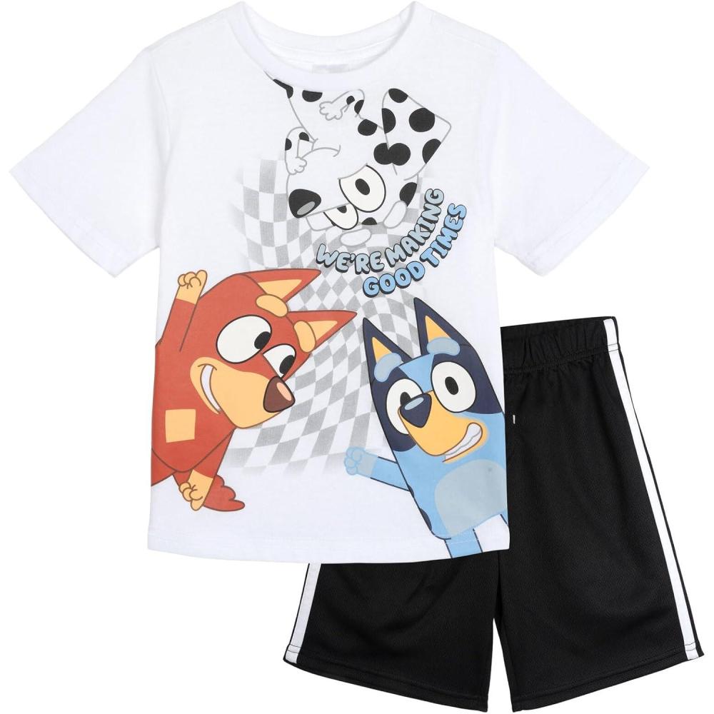 image:imageBluey TShirt and Mesh Shorts Outfit Set Infant to Big Kid Sizes 12 Months 1012White Black