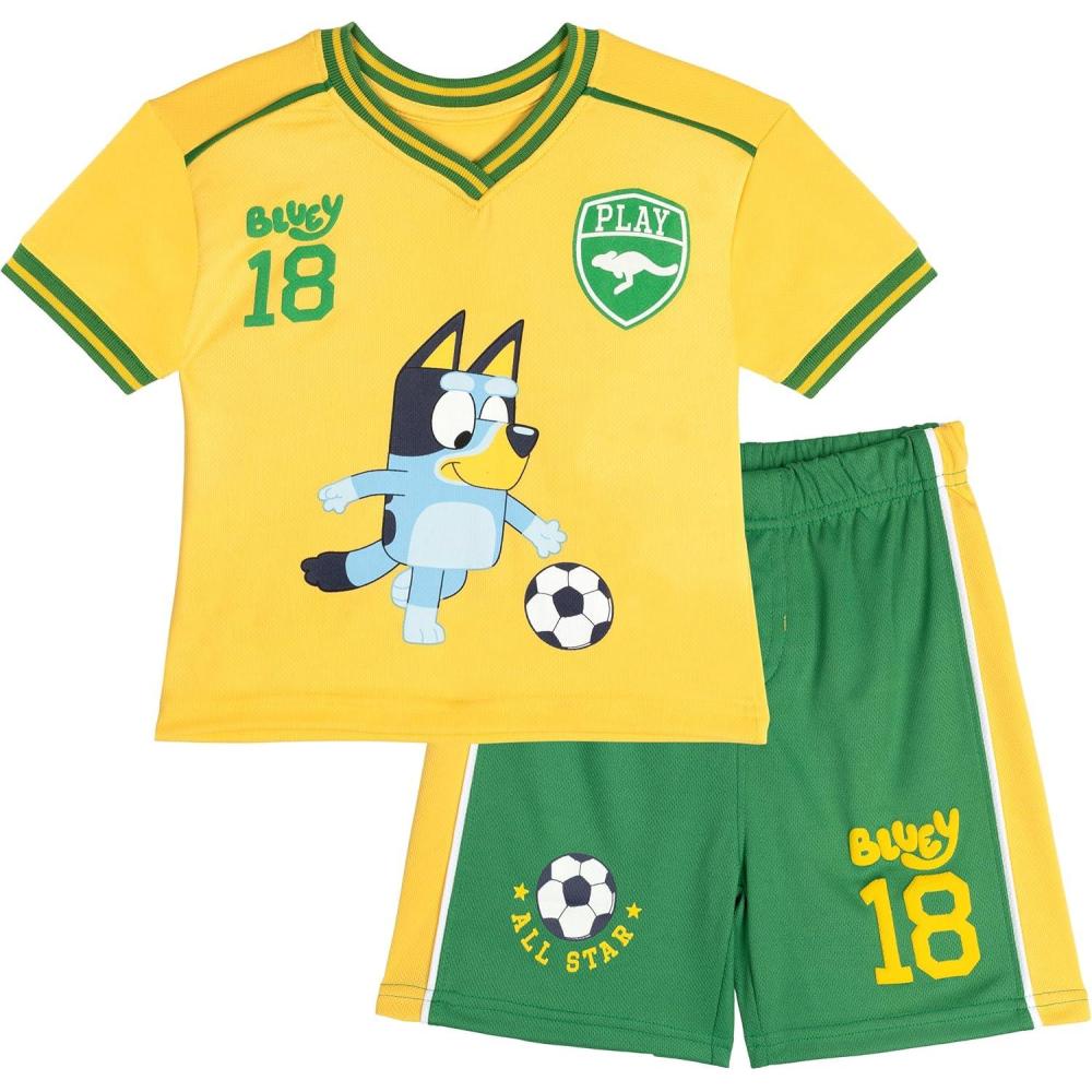 image:imageBluey TShirt and Mesh Shorts Outfit Set Infant to Big Kid Sizes 12 Months 1012Yellow Green