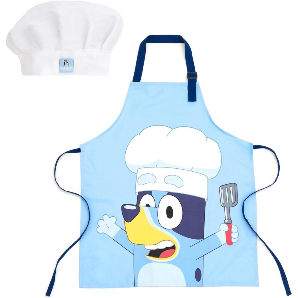 image:imageBluey Twill Apron and Chef Hat Cooking Set Kid and Adult SizesSky Blue Bluey