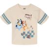 Bluey Drop Shoulder T-Shirt and Shorts Outfit Set Toddler to Big Kid Sizes (2T – 10-12)(Cream / Blue)