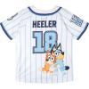 Bluey Mesh Baseball Jersey Athletic Button Down Shirt Infant to Little Kid Sizes (12 Months – 7-8)(White / Blue)