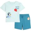 Bluey Drop Shoulder T-Shirt and Shorts Outfit Set Toddler to Big Kid Sizes (2T – 10-12)(Soft Aqua Green / Blue)