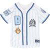 Bluey Mesh Baseball Jersey Athletic Button Down Shirt Infant to Little Kid Sizes (12 Months – 7-8)(White / Blue)