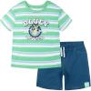 Bluey T-Shirt and French Terry Denim Shorts Outfit Set Newborn to Little Kid Sizes (0-3 Months – 5)(Green / Blue)