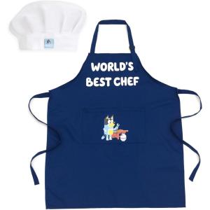 Bluey Twill Apron and Chef Hat Cooking Set Kid and Adult Sizes(Navy  Bandit)