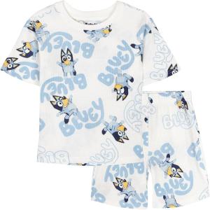 Bluey Waffle T-Shirt & Shorts Set Infant to Little Kid Sizes (12 Months – 7-8)(Off-white / Blue)