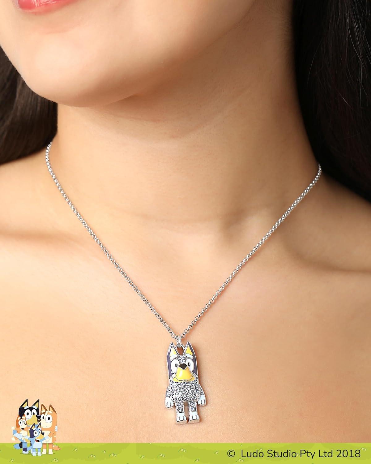 image:imageBluey Pendant Necklace and Fish Hook Earrings Set Official License Fashion Bluey Jewelry with Clear Crystals