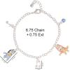 Bluey Bracelets with 5 Charms Official License, 6.75″+.75″ Silver or 18k Gold Flash-Plated Charm Bracelet(Silver)