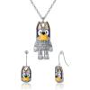 Bluey Pendant Necklace and Fish Hook Earrings Set Official License, Fashion Bluey Jewelry with Clear Crystals