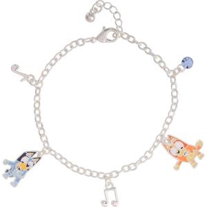 Bluey Bracelets with 5 Charms Official License, 6.75″+.75″ Silver or 18k Gold Flash-Plated Charm Bracelet(Silver)