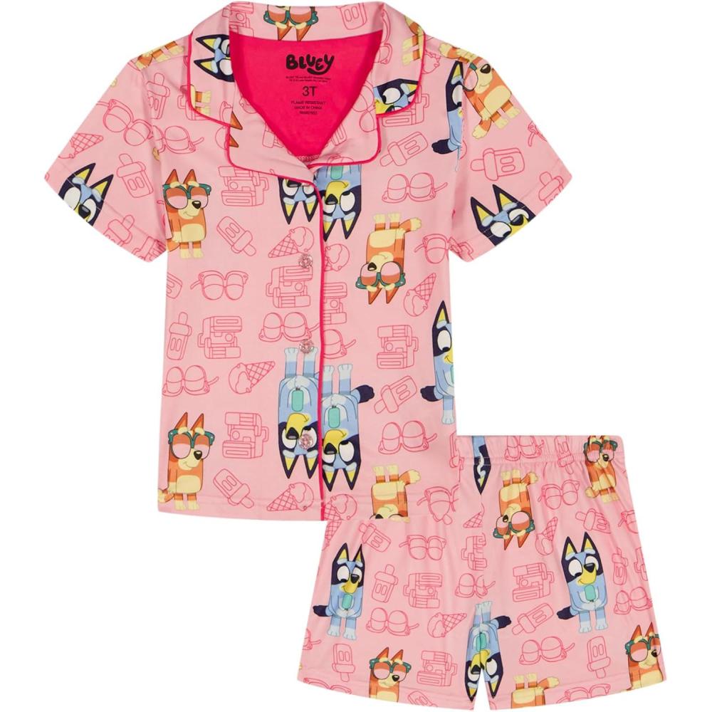 image:imageBluey Girls 2piece Loosefit Button Down Matching Pajama Set Soft amp Cute for KidsFun Time