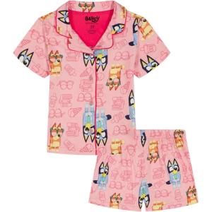 Bluey Girls’ 2-piece Loose-fit Button Down Matching Pajama Set, Soft & Cute for Kids(Fun Time)
