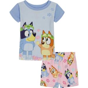 Bluey Girls’ 2-piece Loose-fit Pajama Set, Soft & Cute for Kids(Bluey Flowers Pink)
